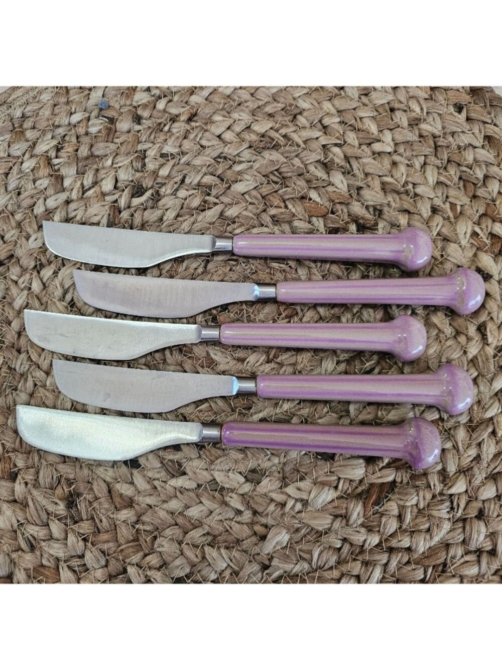 5 Denby Gypsy Dinner Knife 1980s ceramic 8.7" retro vintage country boho pink fl